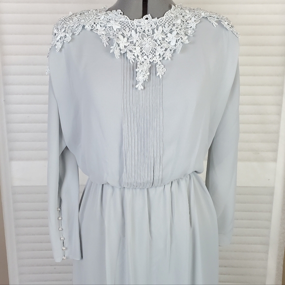 Ursula of Switzerland | 8P | blue chiffon long sleeve blouson gown | Vtg - Picture 6 of 14